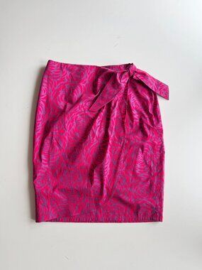 BODEN Pink Purple Rose Floral Print Cotton Poplin Tie Wrap Pencil Skirt, Size 6